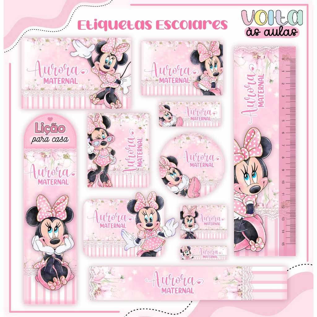 Kit de Etiqueta Escolar MINNIE ROSA Personalizada - Etiqueta Escolar - Etiqueta para material escolar