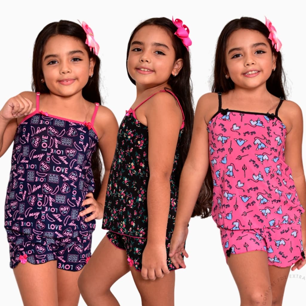 Baby Doll Short Doll Pijama Infantil Feminino Alcinha Estampado Verão Confortável