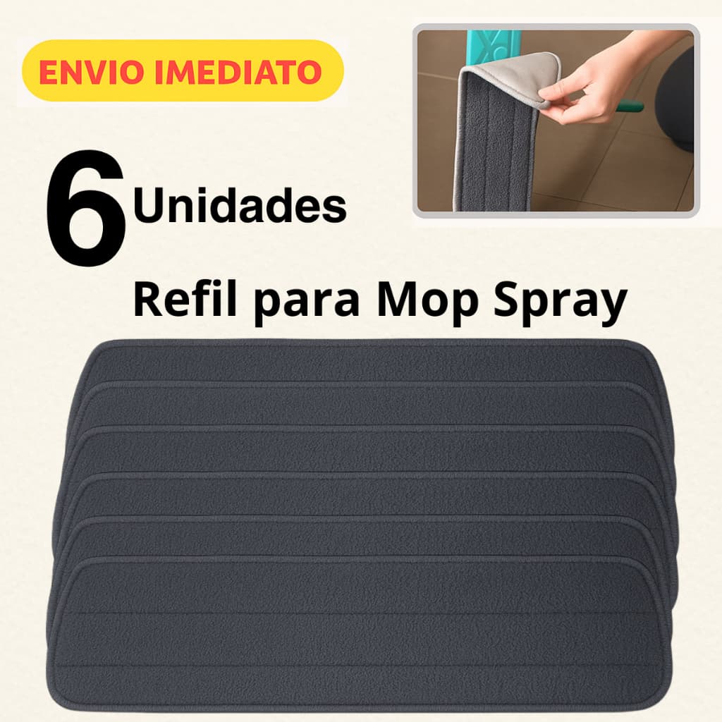 Refil Mop Spray Universal Almofada Microfibra Lavável kit 6 Peças Esfregão Rodo Vassoura limpeza