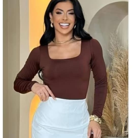Blusa feminina básica suplex decote gola manga longa moda inverno collant