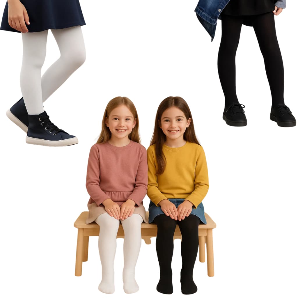 kit com 2 Meia calça infantil Meia Calça Grossa Algodão Frio Inverno Menina Preta e Branca