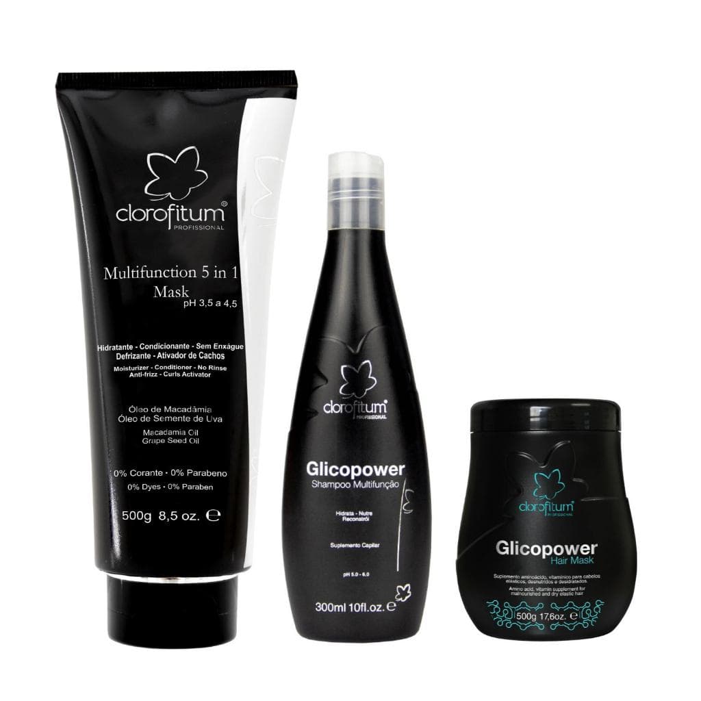 kit Máscara de Reconstrução 500g e Shampoo Multifuções 300 ml da Glicopower + Multifuncional 5 em 1
