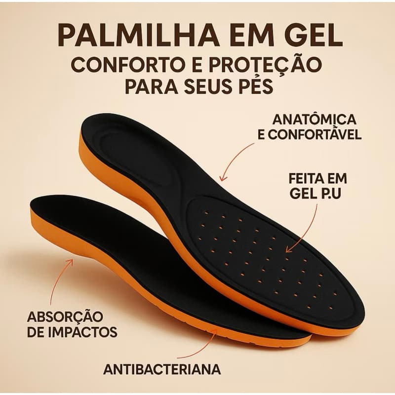 Palmilha em gel PU ideal para uso prolongado