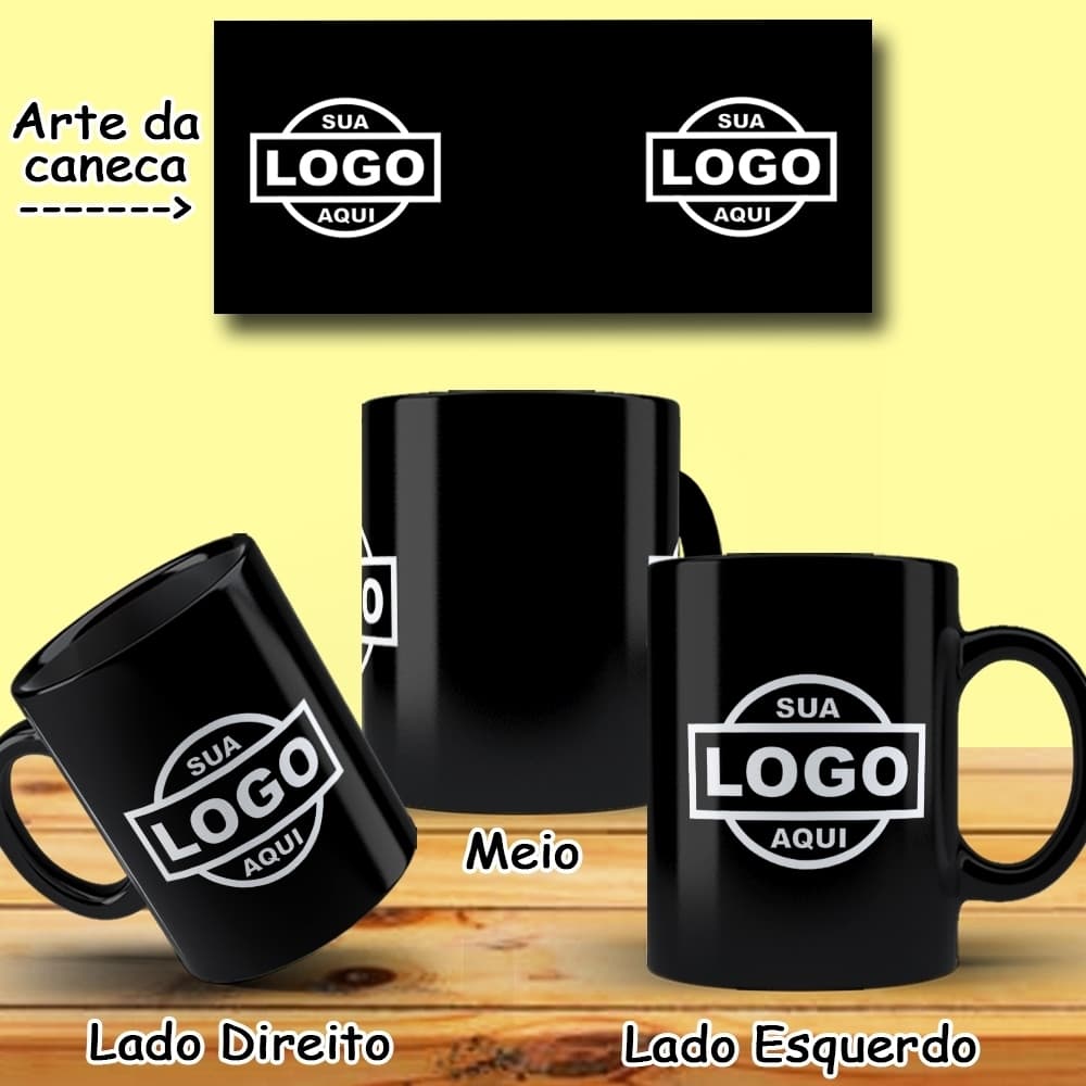6 Canecas Personalizadas Totalmente Preta de Porcelana 325 ML