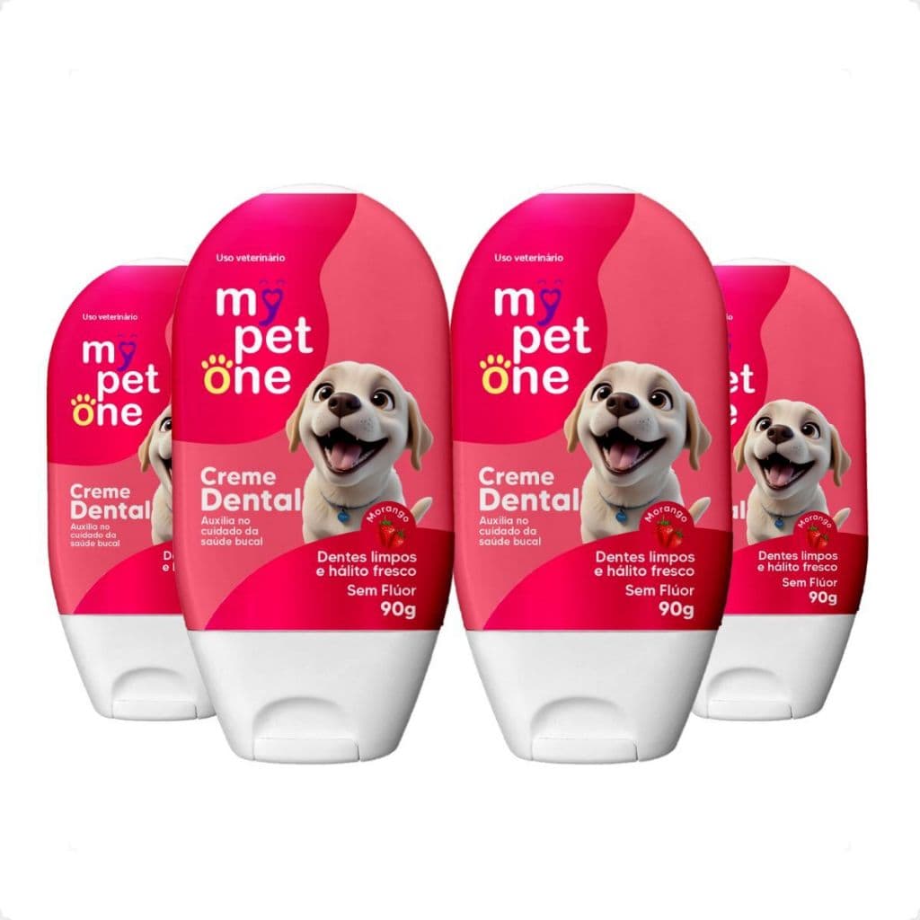 Kit 4 Creme Dental Sabor Morango Mypetone - 90g