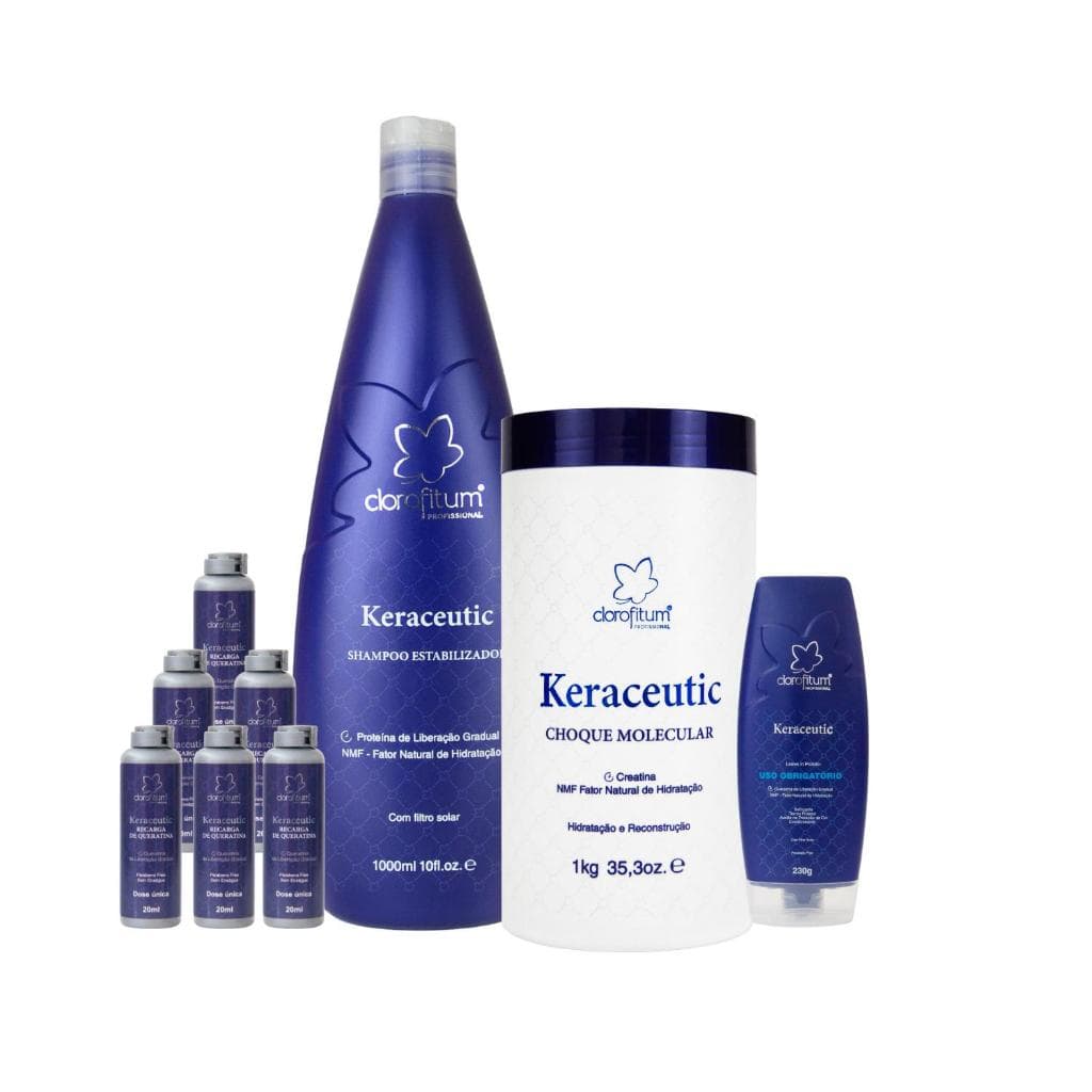 Kit Tratamento Capilar com Queratina Completo Máscas, Shampoo, Leave-in e Recargas de Queratina