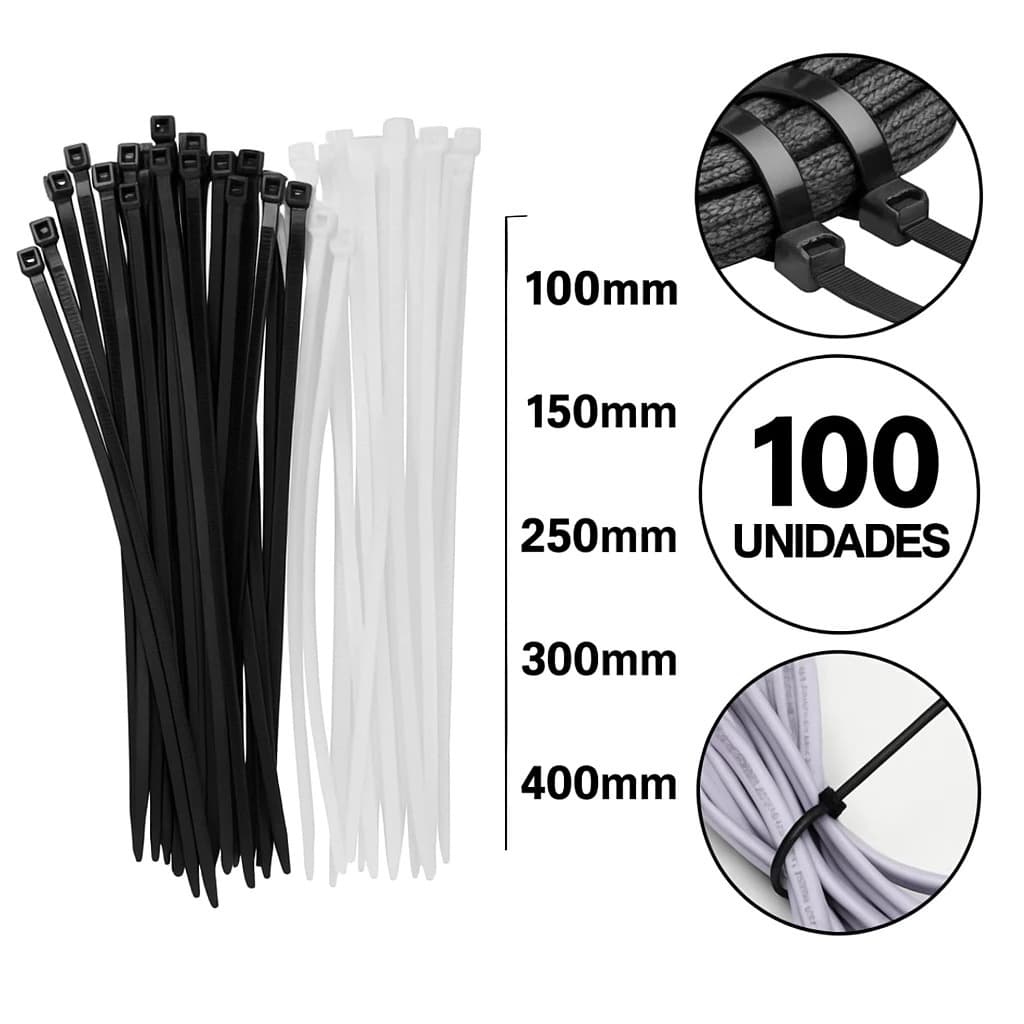 100 Abracadeiras Nylon Cinta Enforca Gato Reforçada – Fixação Segura para Cabos, Jardim e Construção