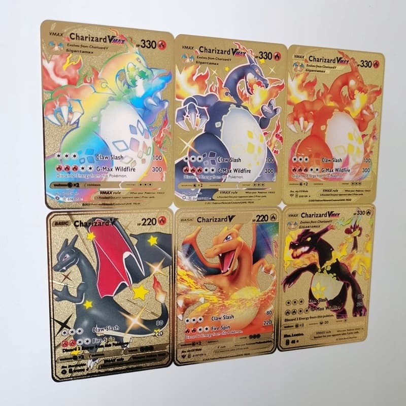 Cartas Pokémon Douradas de Metal Edição Limitada - Criaturas Raras - Pikachu Charizard Eevee Mewtwo