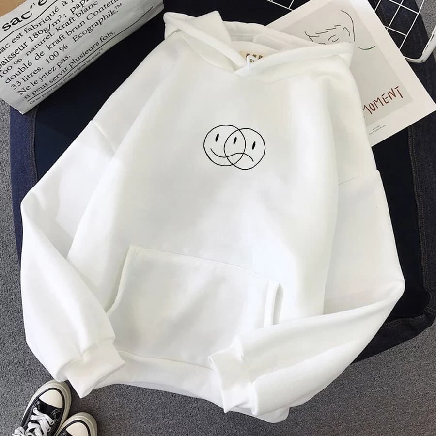 Blusa Moletom De Frio Canguru Algodão Unissex Com Capuz Estampa Emoticon