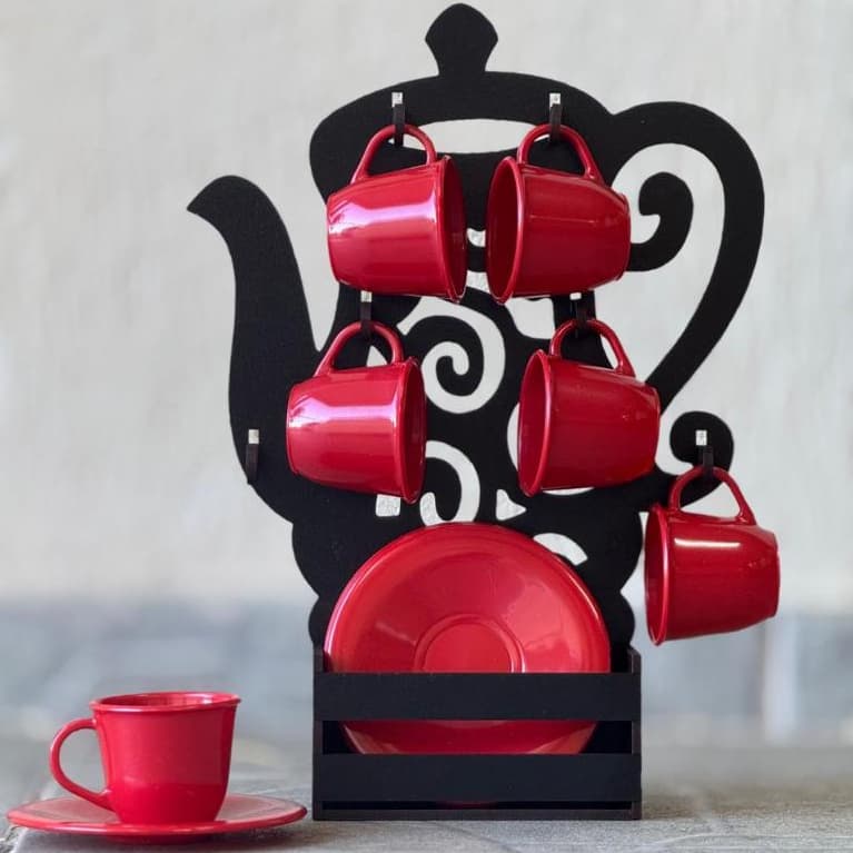 Suporte de Xícaras Personalizado Bule com 6 Xícaras e 6 Pires de Plástico para Café Chá Bebidas
