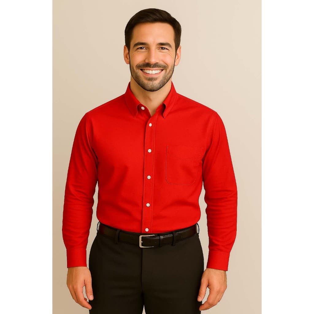 Camisa Social Manga Longa 100% Microfibra Masculina Vermelha Bom Pano