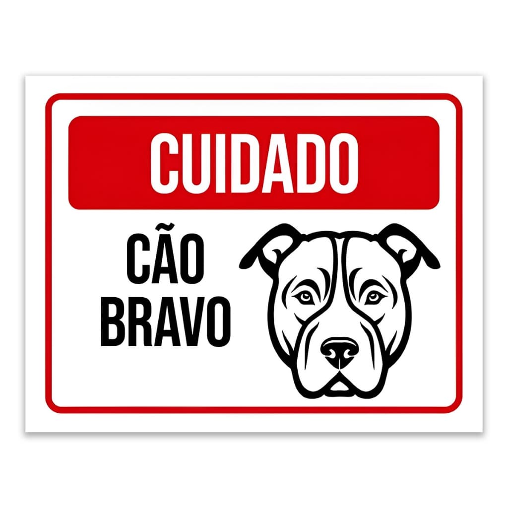 Placa Cuidado Cão Bravo Sinalização