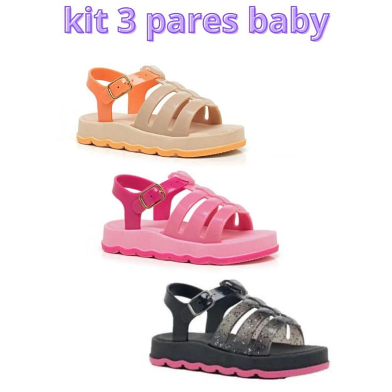 Kit 3 Sandália Moda Baby Lulu Infantil Menina Mini Baby Blogueirinha Linda Leve Macia e Confortável