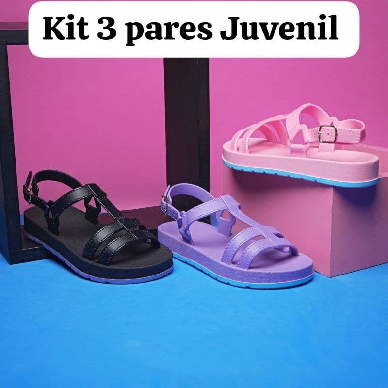 Sandália Kit 3 Pares Infantil Birken Papete 844 Juvenil Barato