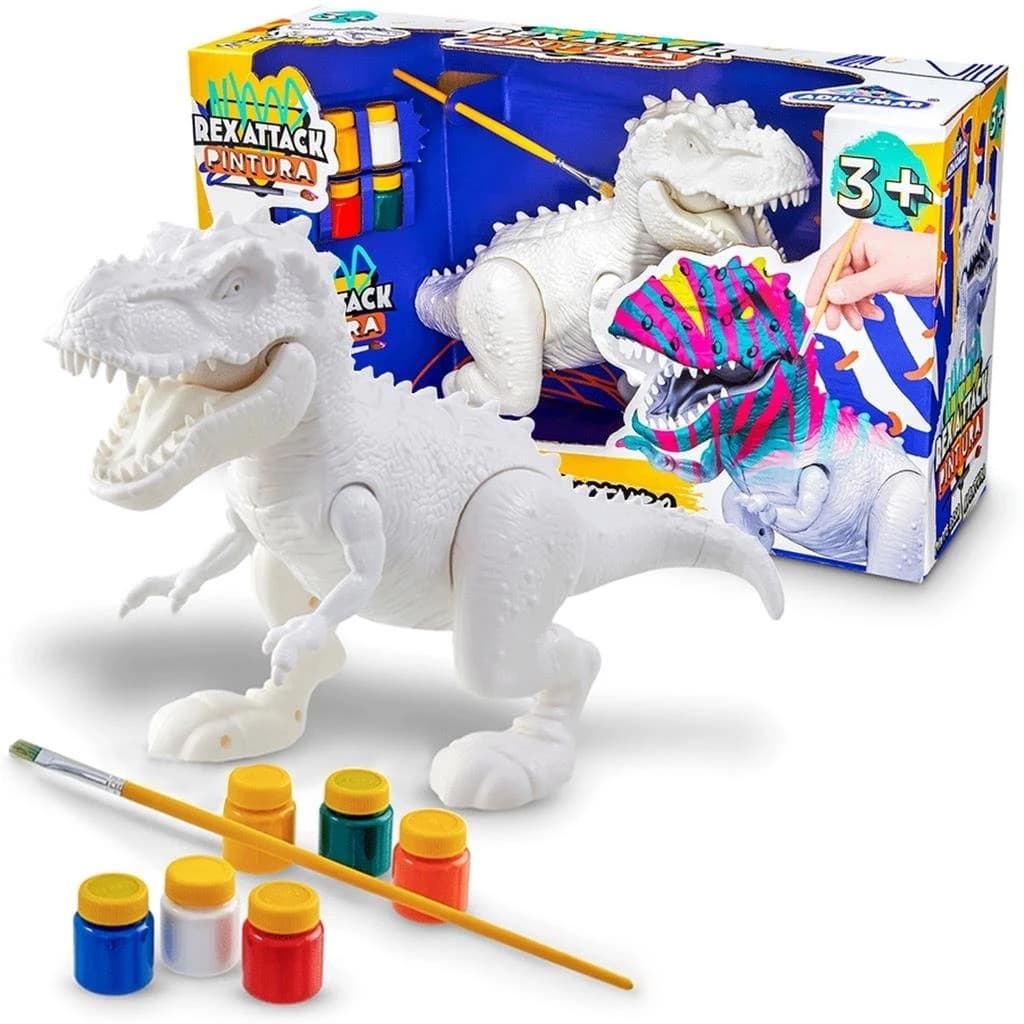 Brinquedo Didático Dinossauro Rex Attack para Pintura Articulado Infantil