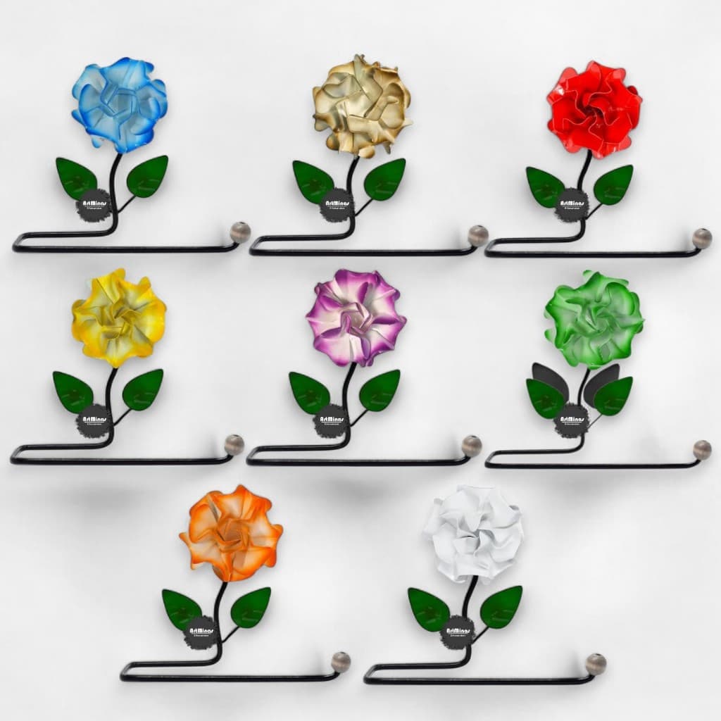 Porta toalha de rosto em ferro diversas cores suporte de parede flor artesanal