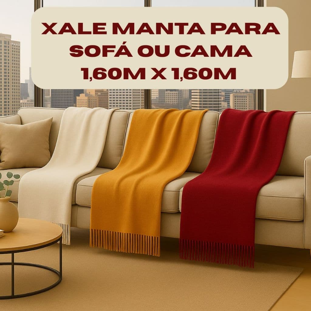Xale Manta Para Sofá ou Cama – Luxo em Algodão com Franjas 1,60m x 1,60m  Direto da Fábrica