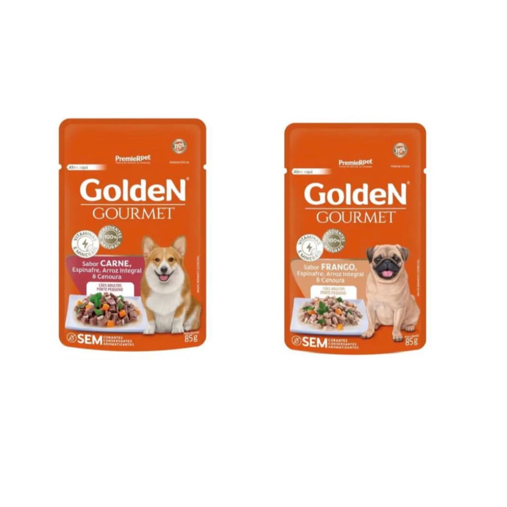 Caixa 20 unid Sachê Golden Gourmet Cães Adultos Raças Pequenas e grandes 85g cada sachê