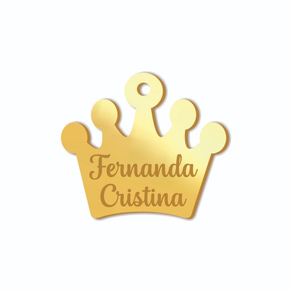 Aplique em Acrílico Espelhado Dourado modelo Coroa Gravado, nome personalizado