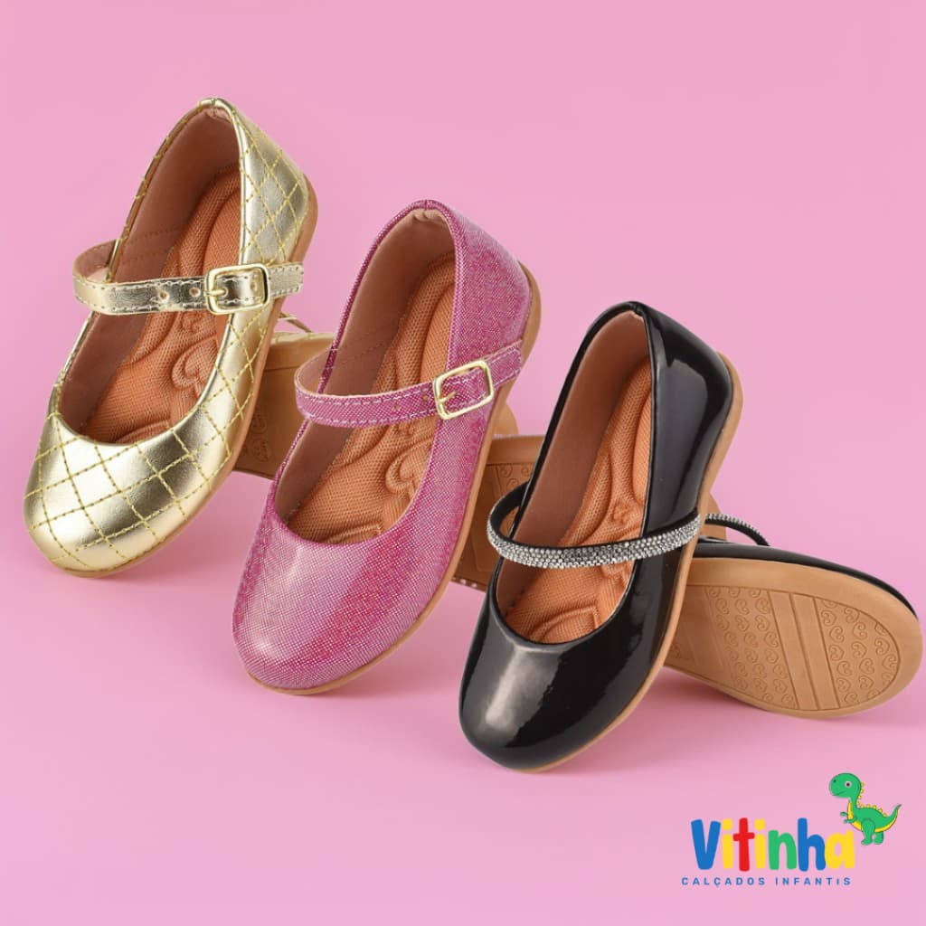 Kit 3 Sapatilhas Infantil Feminina Barato Casual Sapato Boneca Festa Brilho