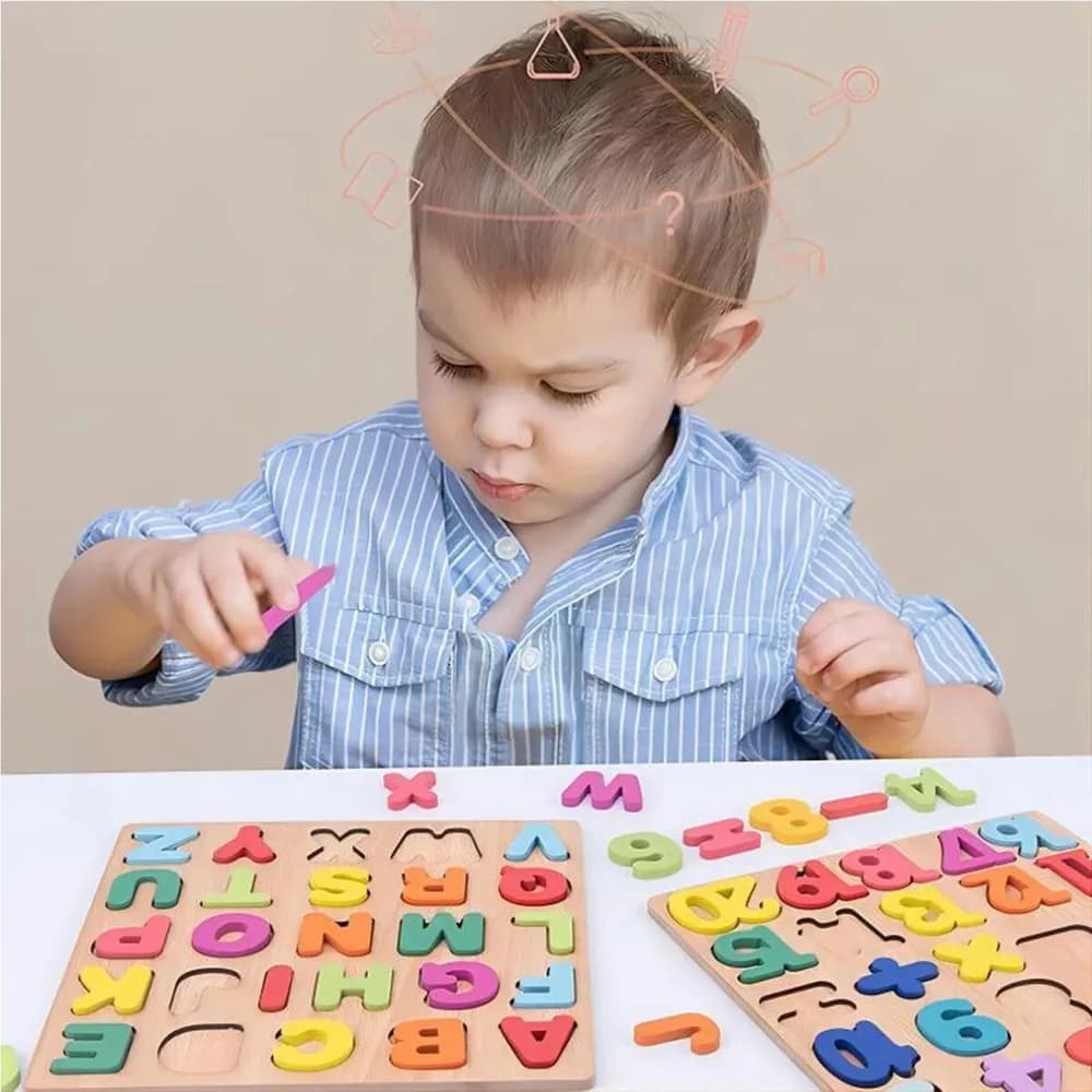 Brinquedo Educativo Alfabeto Tabuleiro Letras Números Formas-Geométrica Madeira Encaixe Autismo 3 Anos 4 Anos 5 Anos