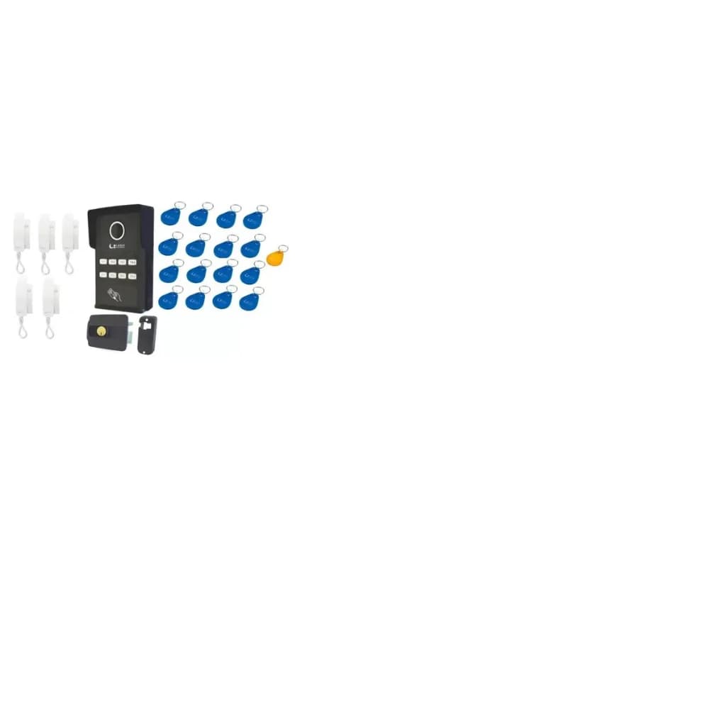 Kit Porteiro Eletronico Interfone Coletivo Apartamentos 5 pontos RFID Tag + 5 Fones + Fechadura Elétrica