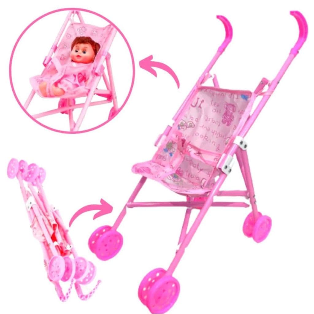 Carrinho De Boneca Bebê Infantil Dobrável Passeio - Brinquedo Menina DIA DAS CRIANÇAS.