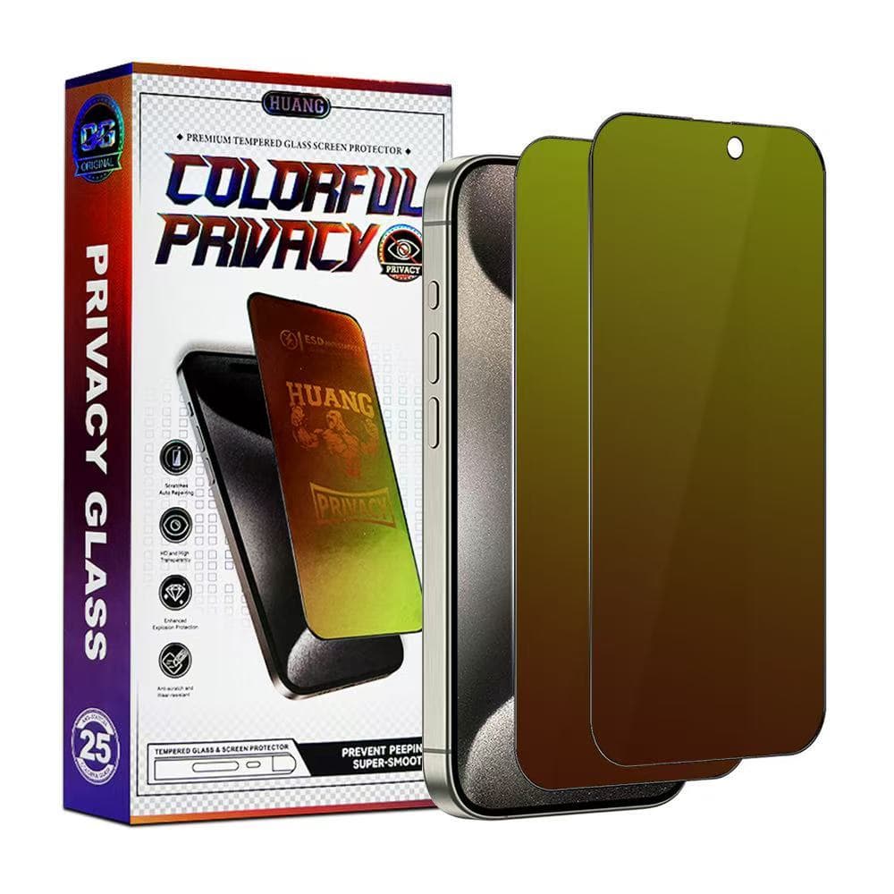 Película de Privacidade Colorida de Vidro Temperado Compatível c/iPhone 6 ao 16(Plus/Max/Pro/ProMax)