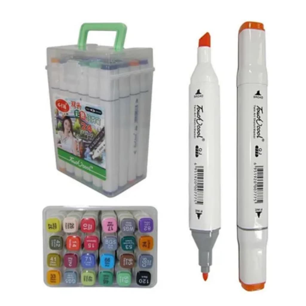 Kit Estojo 24 Peças Canetinha Ponta Dupla Marcador Desenhos
