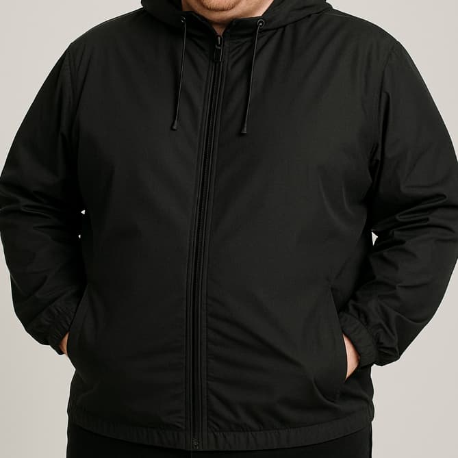 Jaqueta Corta Vento Plus Size  G1 G2 G3 Com Forro Corpo Inteiro e Com Capuz E Gola Alta Resistente à Água