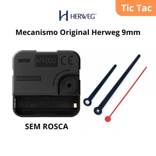 Mecanismo Relógio Parede Eixo Curto 9mm Tic Tac Original Herweg M4000