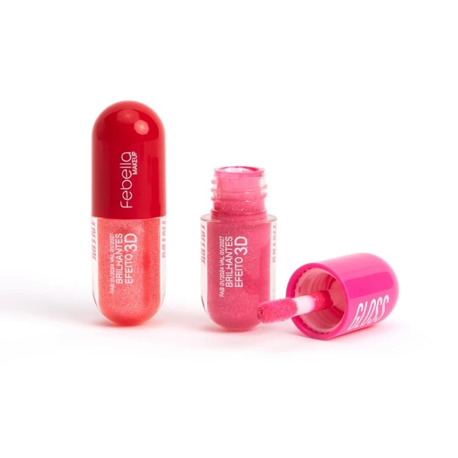 Mini Gloss Glitter Febella: Lábios Radiantes e Hidratados! 1UN e 2UN