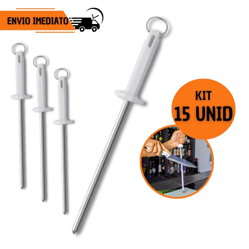 Kit 15 Chaira 10" Amolador Afiador de Faca Grande Estriada Profissional Açougueiro Cozinha