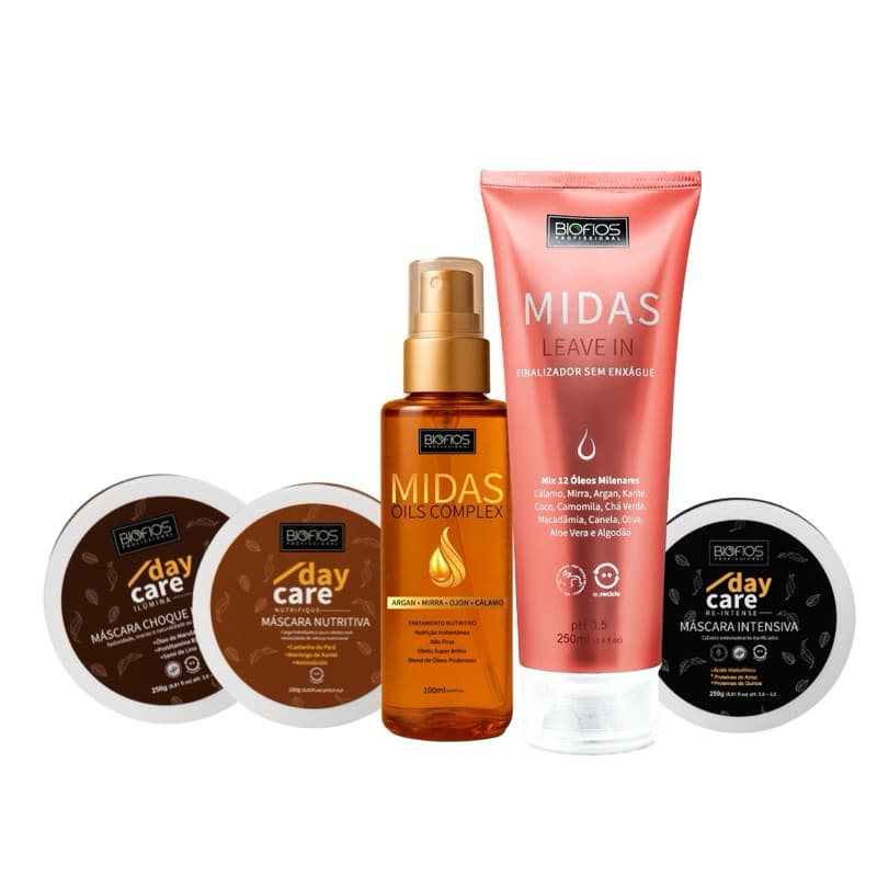 Cronograma Capilar + Midas Leave In + Midas Oils Complex - Biofios Profissional - Kit Cabelos Nutridos
