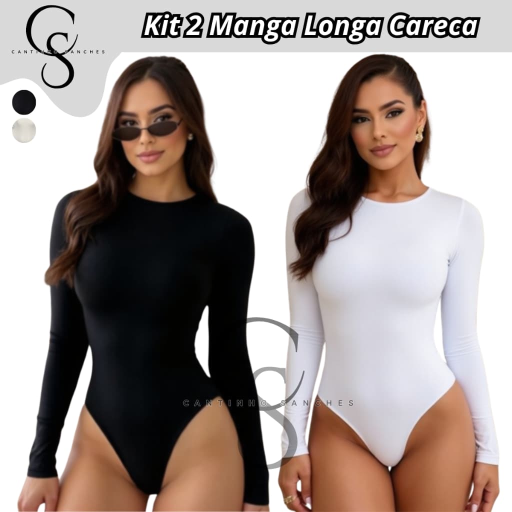 Kit 2 Body Suplex Manga Comprida Segunda Pele Decote Careca bory Manga Longa Liso