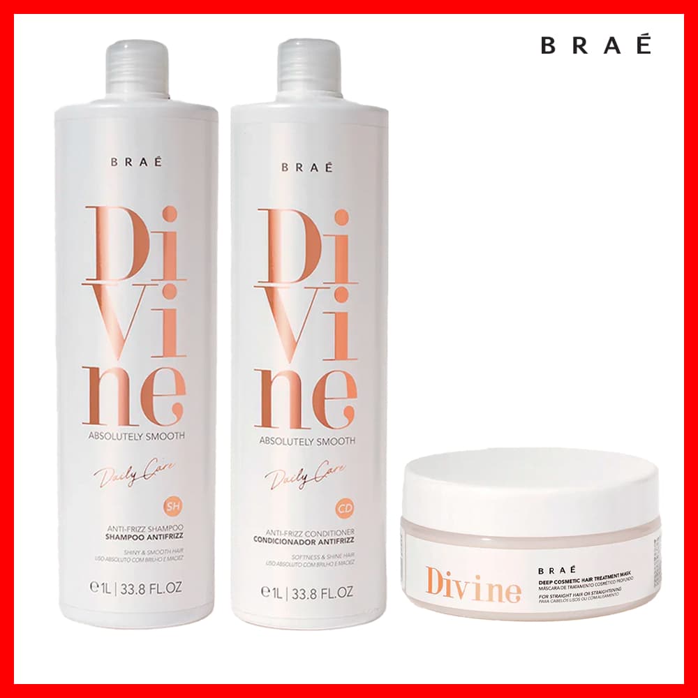 Braé Divine Shampoo 1L + Condicionador 1L + Máscara 200g (3 Produtos)