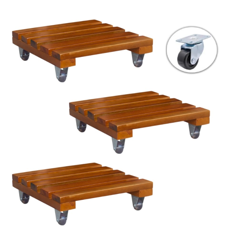 Suporte Para Vaso Planta Rodízio Com Rodinhas Roda De Silicone Quadrado 20cm 25cm 30cm - 03 Unidades