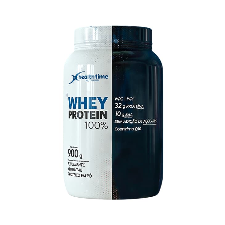 WHEY PROTEIN 100% HEALTH TIME - POTE 900g (32g PROTEINAS POR PORÇÃO) ISOLADO, CONCENTRADO COENZIMA Q10
