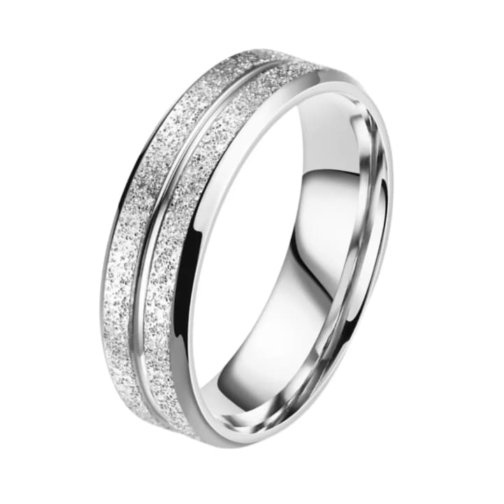 Aliança de Namoro Diamantada Aço Inoxidável Compromisso Prateada 6mm Brilhante
