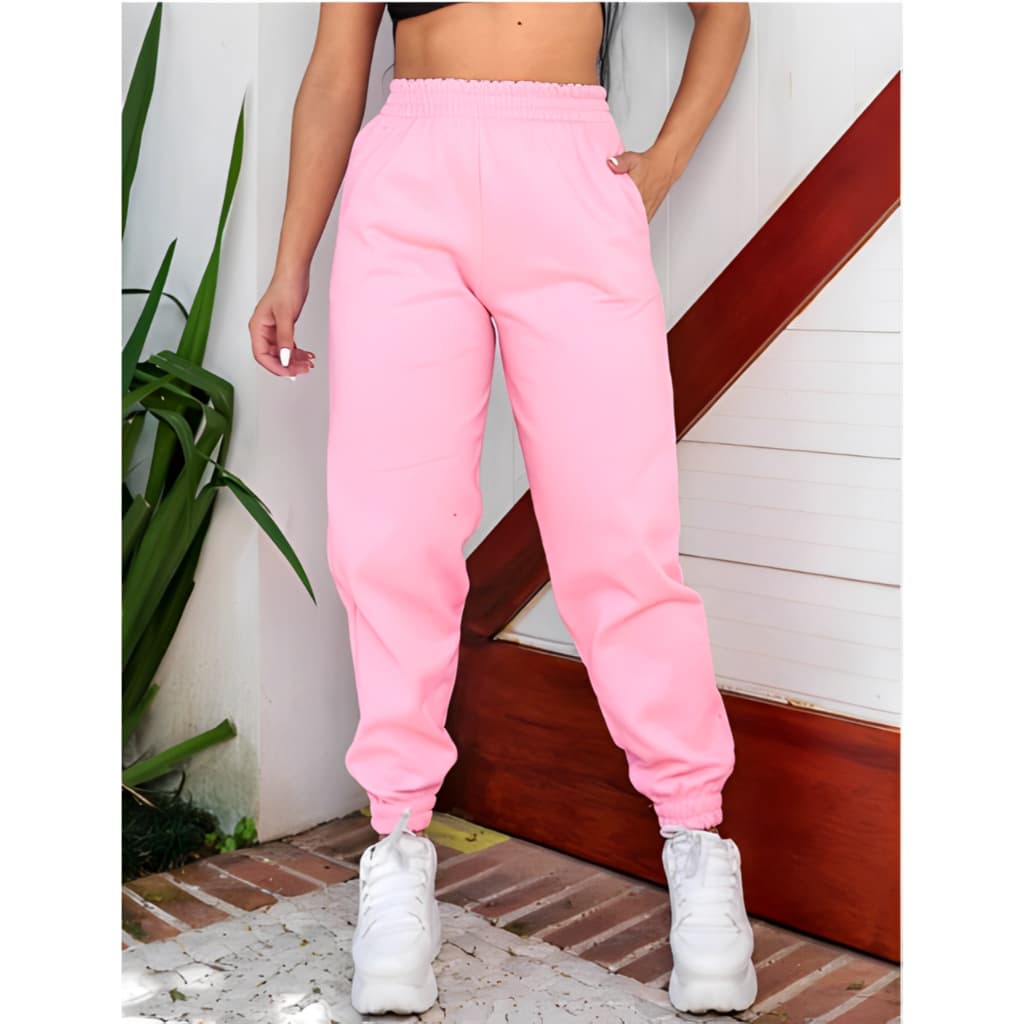 Calça moletom feminina Jogger Grossa Calca Moletom Frio Feminina Cintura Alta Flanelada Moleton Calça Bolso 2024