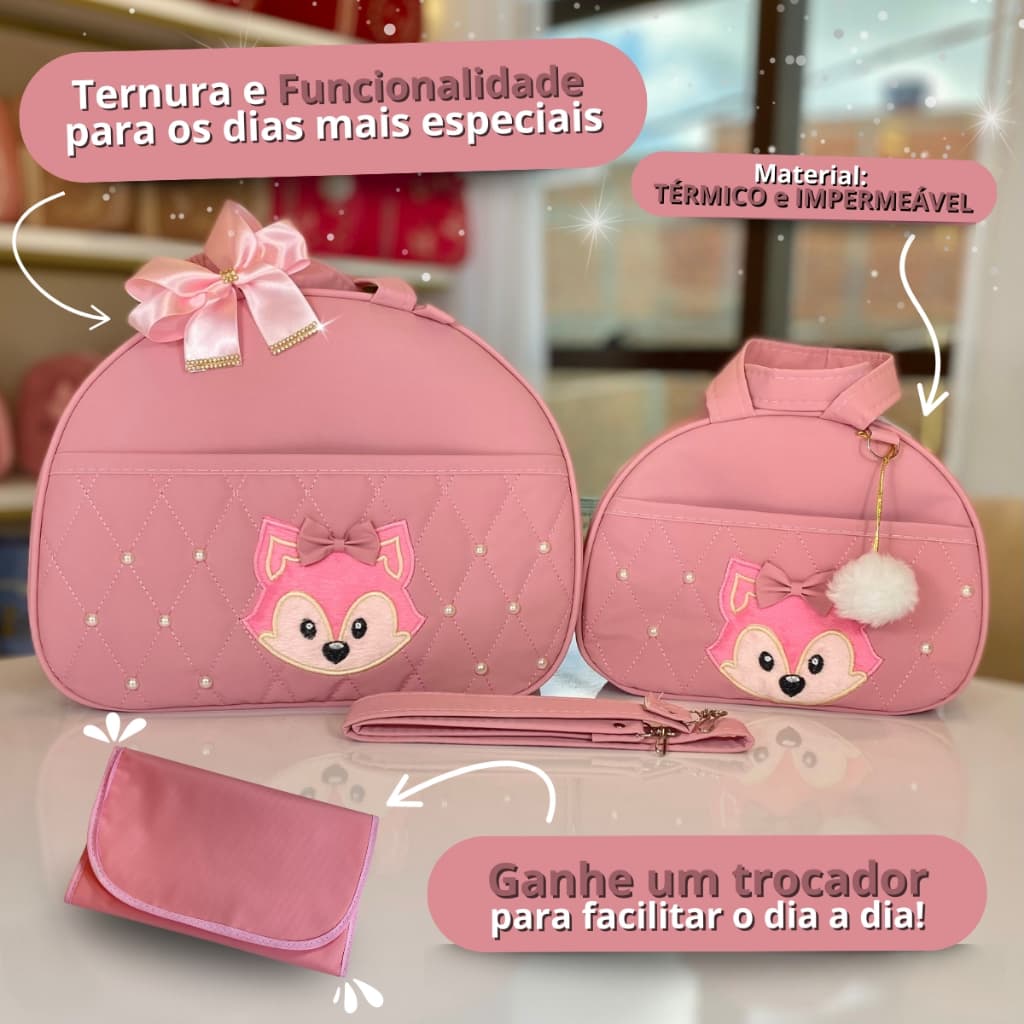 Kit Bolsa Maternidade Com 2 Peças Menina Rosa