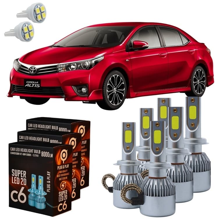 Kit Lâmpadas Super Led C6 Toyota Corolla 2018 Em Diante Farol Alto Baixo Milha + Pingo T10 - Lâmpadas de Led