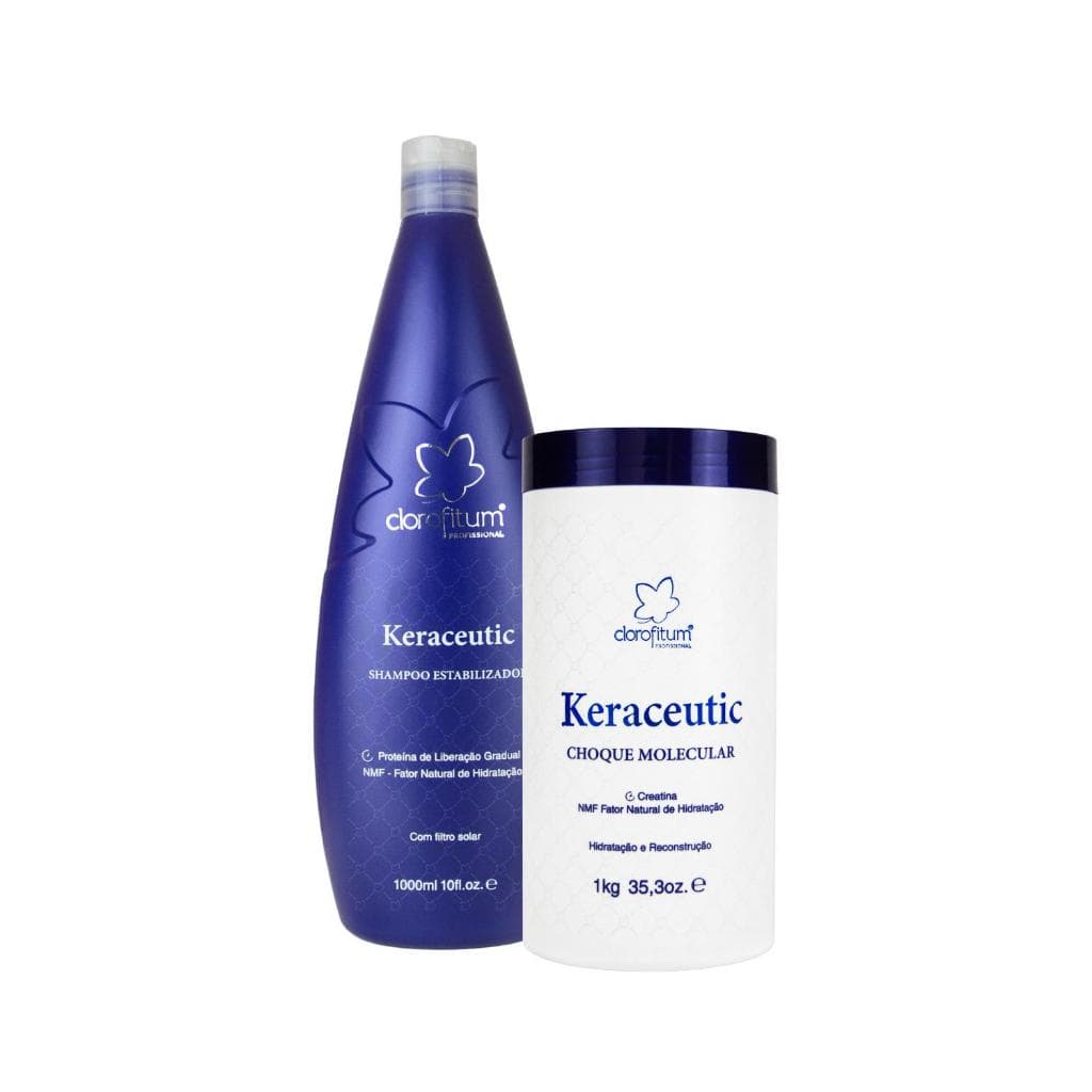 Kit Keraceutic Máscara de Hidratação e Reconstrução 1kg Shampoo de 1lt Cabelos Fracos e Quebradiços