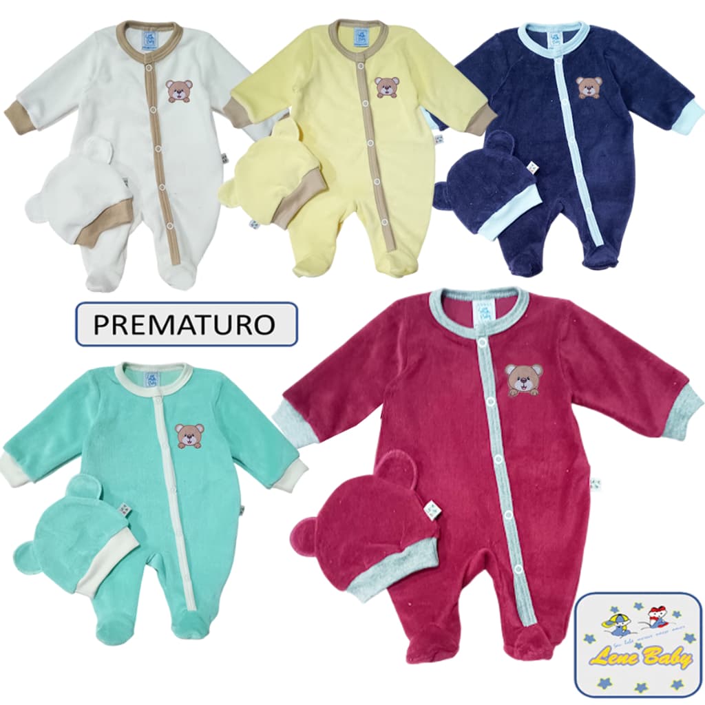 Macacão Prematuro de Plush com Pé e  Gorro LENE BABY tambem para Boneca Reborn