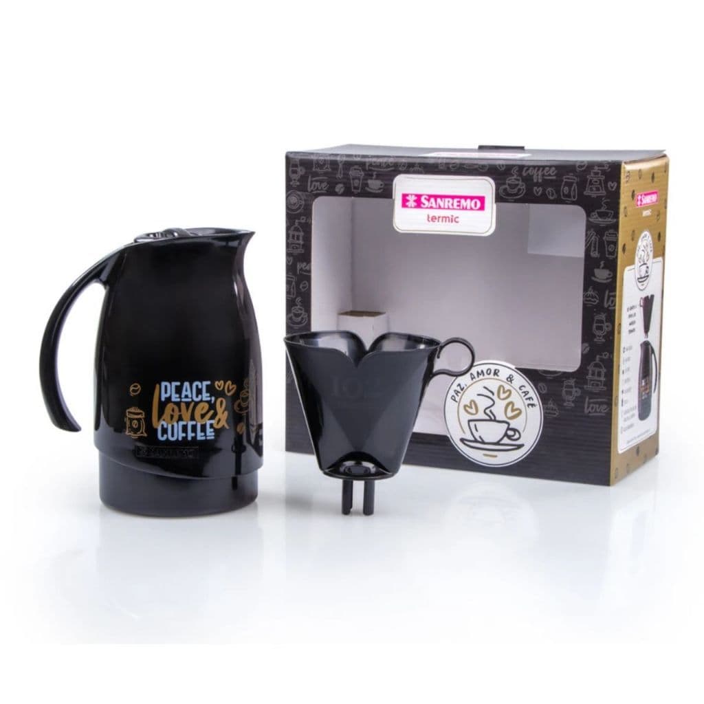 Kit Bule Garrafa Térmica com Suporte para Café Sanremo – 700ml | Preto | Presente