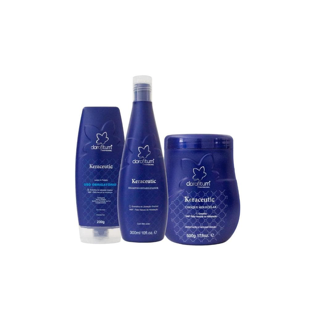 Kit Reconstrução Capilar Queratina Máscara Shampoo Leave-in Cabelos Fracos Opacos e Quebradiços