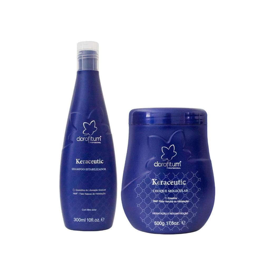 Kit Keraceutic Máscara de Hidratação e Reconstrução 500g, Shampoo 300ml Cabelos Fracos e Quebradiços