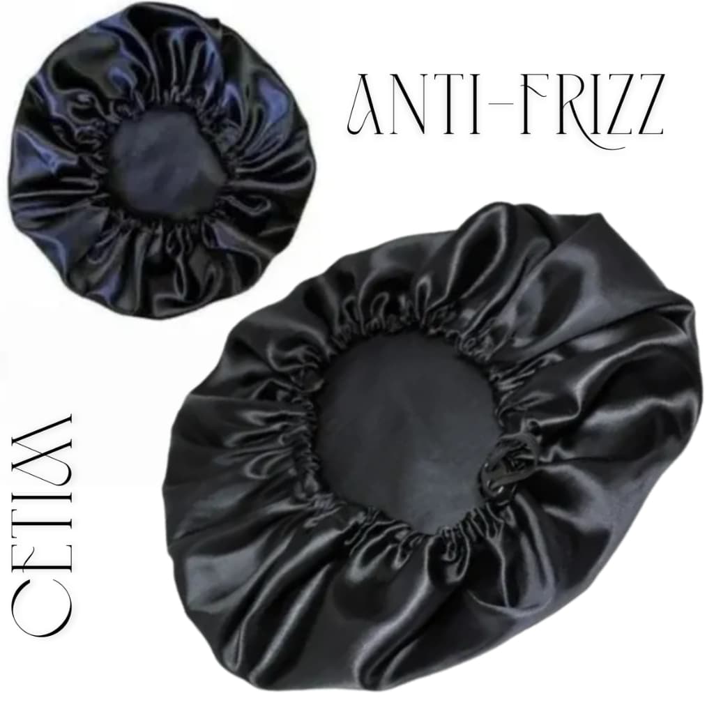 Touca De Cetim Anti Frizz Preto Cacho Liso Trança Salão Beleza Proteção Durável