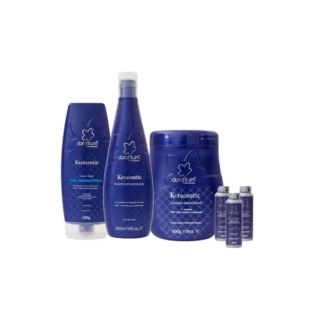Kit Tratamento Capilar com Queratina Completo Máscas, Shampoo, Leave-in e Recargas de Queratina
