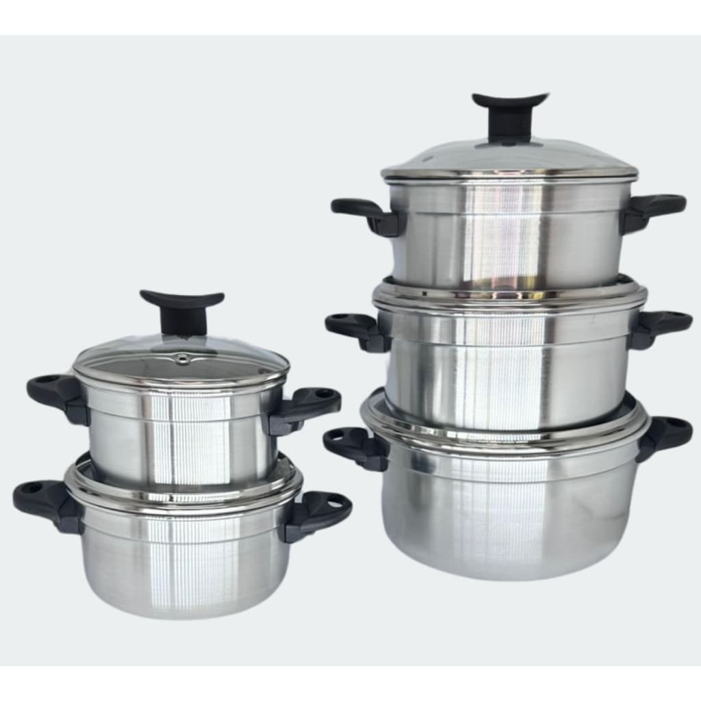 Conjunto de Caçarolas Econômico 5 Peças | Alumínio Escovado | Preço de Fábrica